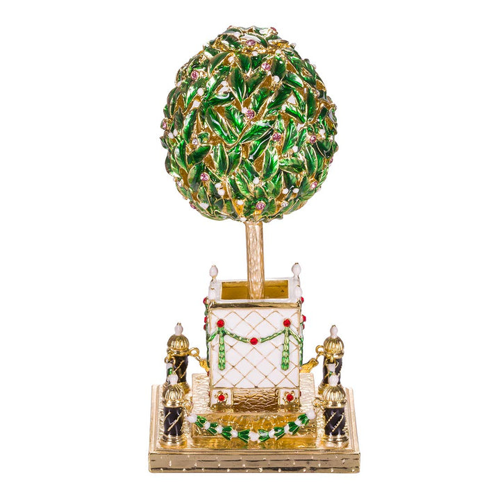 Fabergé-Stil Ei/Schmuckkästchen Lorbeerbaum (Orangenbaum) mit Vogel 16 cm