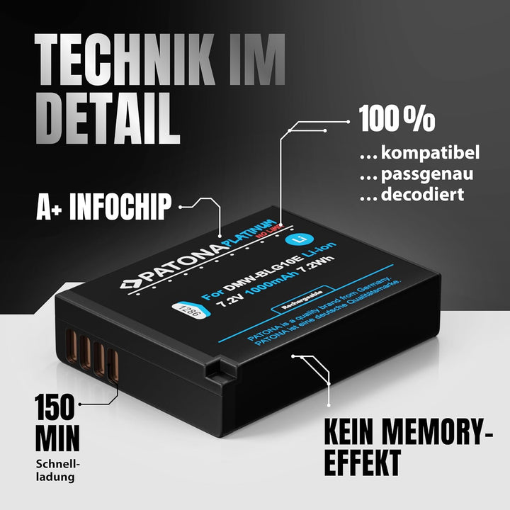 2X PATONA Platinum Akku DMW BLG10 E (1000mAh) - Kompatibel mit Panasonic Lumix DC GX9 TZ202 TZ96 TZ9
