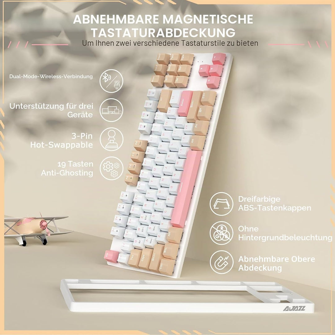 A.JAZZ AK871 Kabellose Gaming-Tastatur 75%, Bluetooth/2,4 GHz Wireless Dual-Modi, TKL 80% Mechanisch