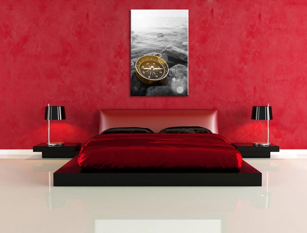 schöner Kompass Reiselust schwarz/weiss Format: 100x70 auf Leinwand, XXL riesige Bilder fertig gerah