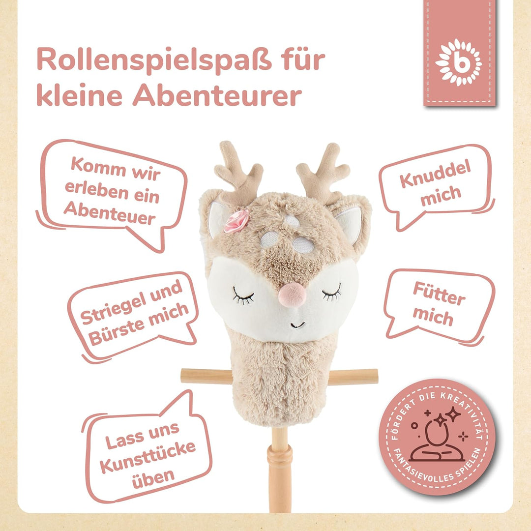 Bieco Steckenpferd Kinder Reh Ella | Hobby Horse Pferde | Steckenpferd Rollen | Steckentier Holz Pfe