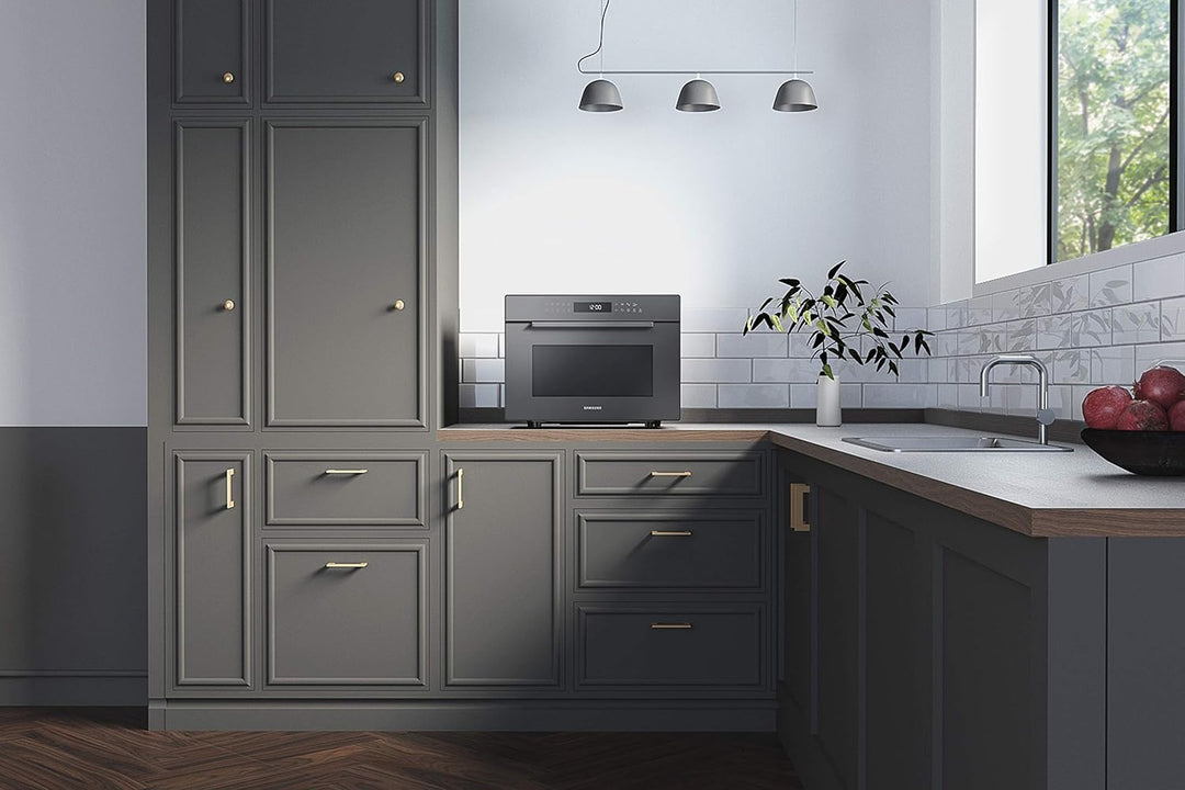 Samsung MC35R8058CE/ET Glass Design Mikrowelle mit Dampffunktion und Bräterplatte, Farbe Porzellan,