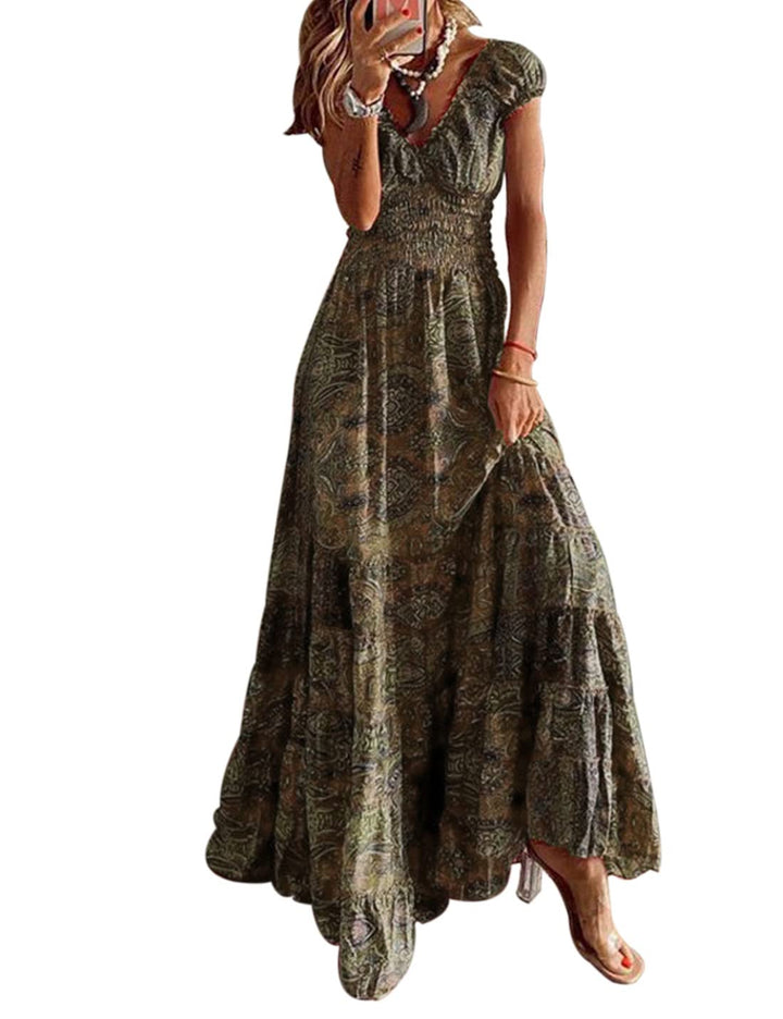 Sommer Kleider Damen Sommerkleid Boho Lang Kleider Böhmisch Blumen Strandkleid V-Ausschnitt Freizeit