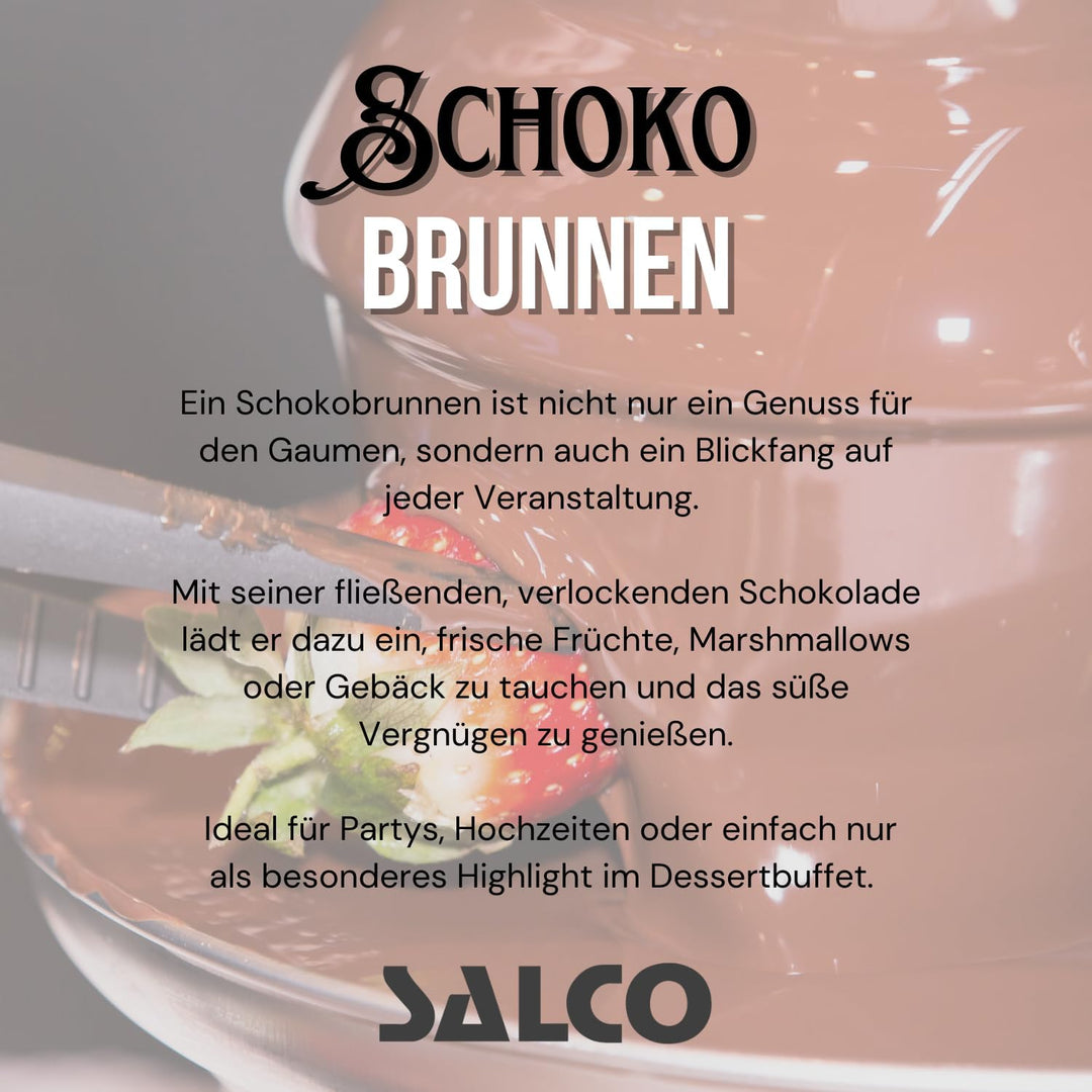 Salco Schokobrunnen | 3-stufiger Chocolate Fountain | Retro-Style | Edelstahl | Mit Wendelschnecke |