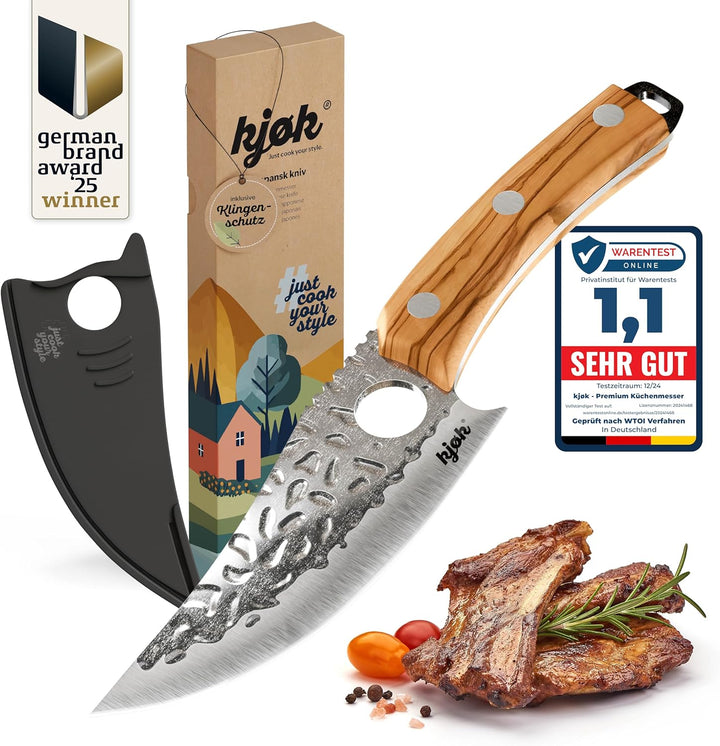 kjøk Premium Küchenmesser japanischer Style Klinge 15cm mit Loch und Olivenholzgriff Härte 56±2 HRC