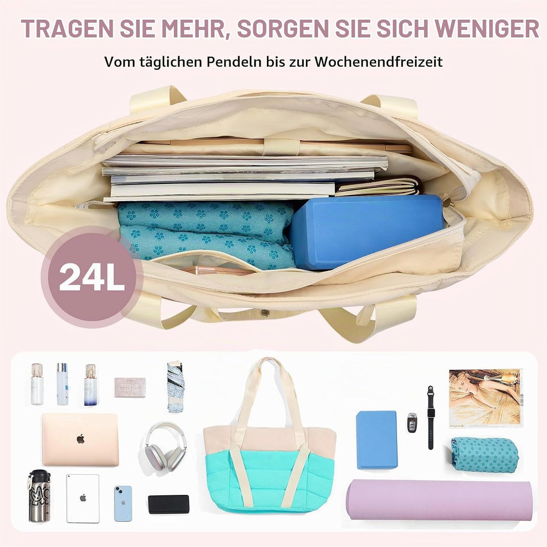 Axcone Tragetasche für Damen mit Reissverschluss,Gesteppte Tragetasche,Sporttasche mit Yogamatten-Gu