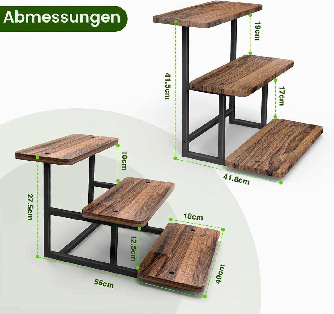 Blumenregal 3-stufig, stabil Pflanzenständer Holz und Metall, innen aussen Blumenleiter für Wohnzimm