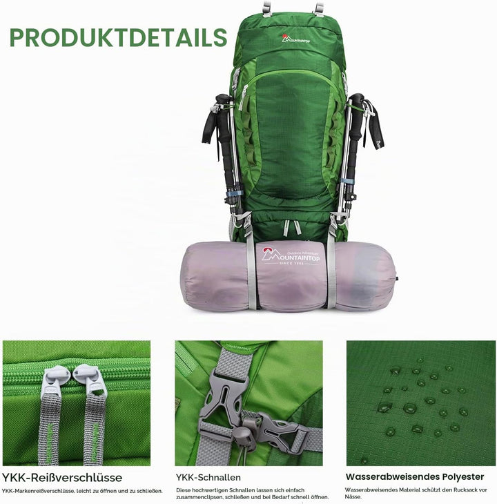 MOUNTAINTOP Trekkingrucksack 80L Wanderrucksack Herren Damen Reiserucksack Grosser Rucksack mit Rege