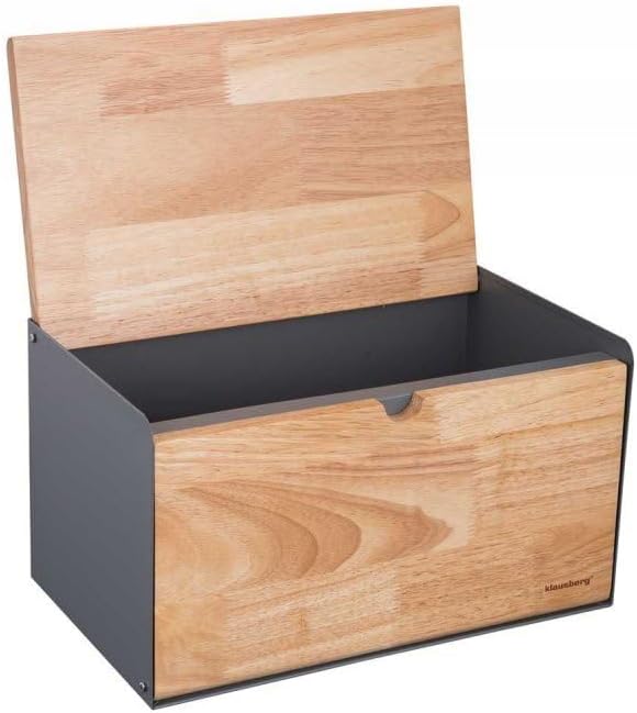 Klausberg Brotkasten Brotbox aus Metall/Holz 35,5 x 21,5 x 19,5 cm Grau, Grau