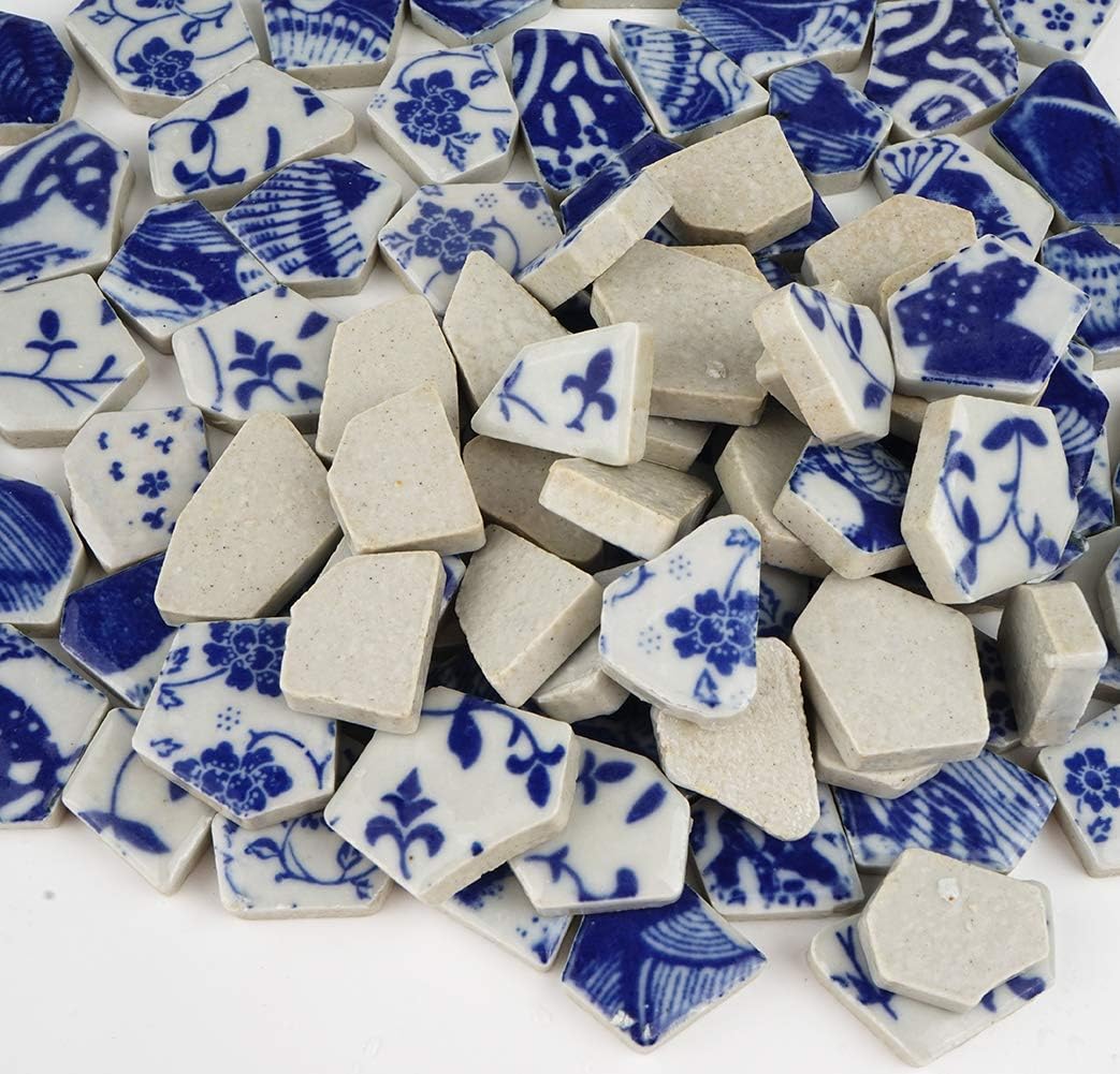 Lanyani Porzellan-Fliesen-Sortiment mit zerbrochenen Keramikfliesen in Blau und Weiss, für Mosaikarb
