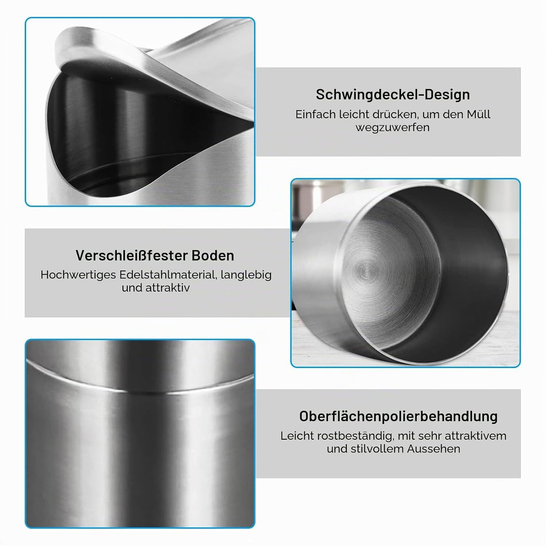 Tischmülleimer mit Deckel, 2L Tischabfalleimer Edelstahl, Klein Papierkorb mit Schieberegler Multifu