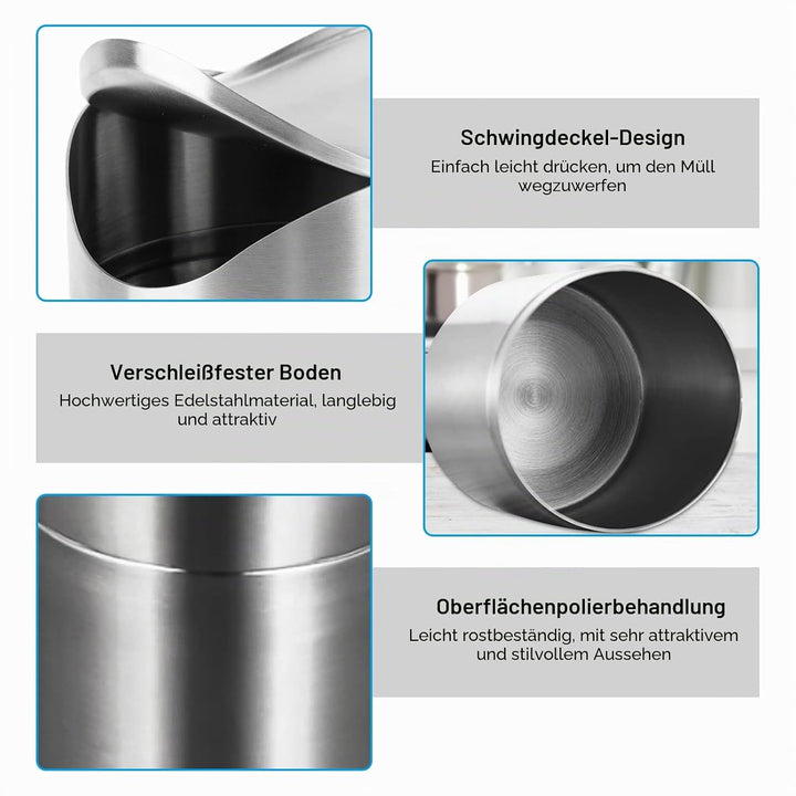Tischmülleimer mit Deckel, 2L Tischabfalleimer Edelstahl, Klein Papierkorb mit Schieberegler Multifu