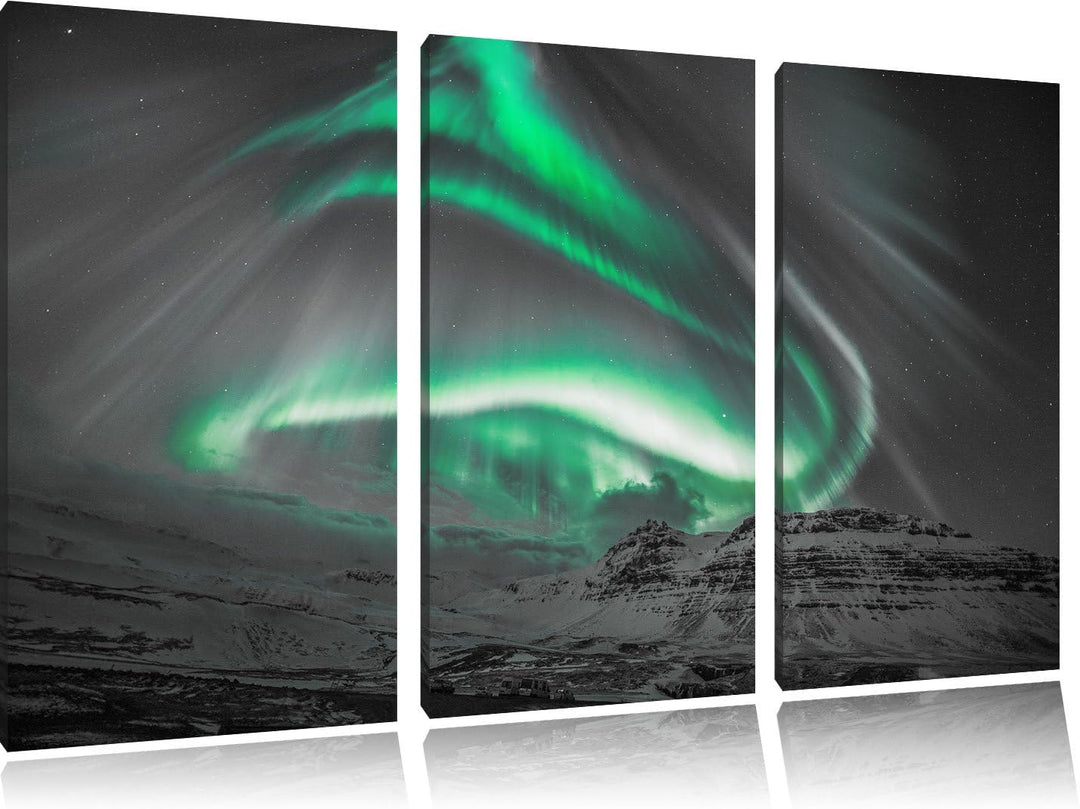 Pixxprint Nordlichter über Island als Leinwandbild/Grösse: 3 Teilig (120x80 cm) cm/Wandbild/Kunstdru