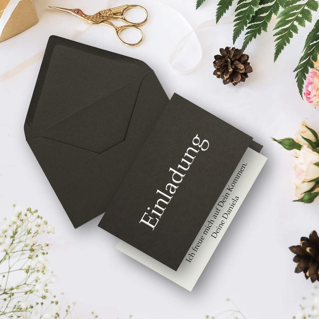 500x Faltkarten SET DIN A6/C6 mit Brief-Umschlägen in Anthrazit-Grau - inklusive Einleger - 14,8 x 1