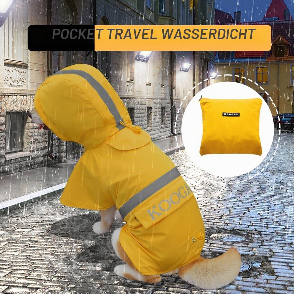 KOOGAL Grosse Hunde Regenjacken Mit Kapuze,Hunde Regenmantel,Mit Reflektierenden Sicherheitsstreifen