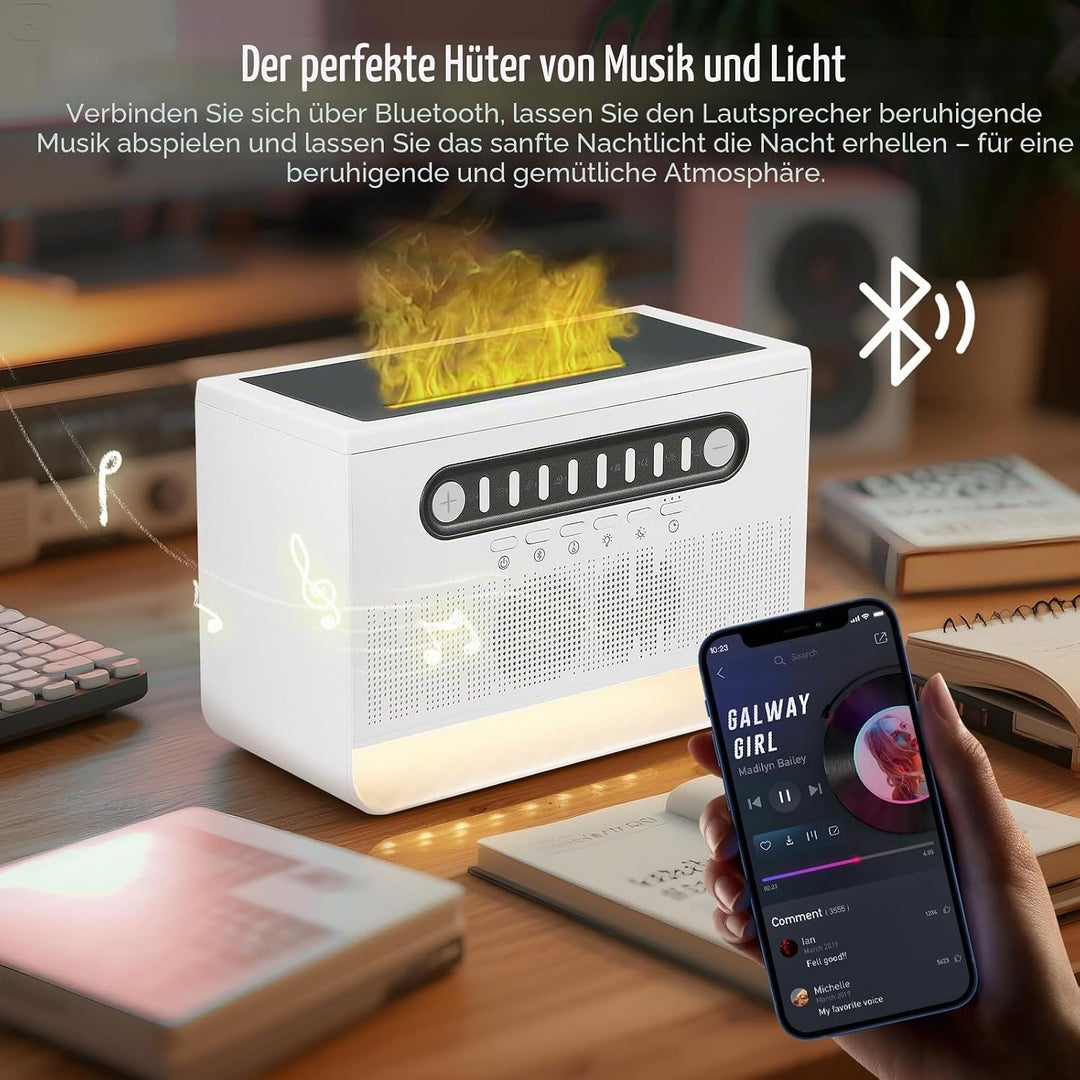 White Noise Machine, Luftbefeuchter Schlafzimmer,Flammen Aroma Diffuser mit weissem Rauschen und Far