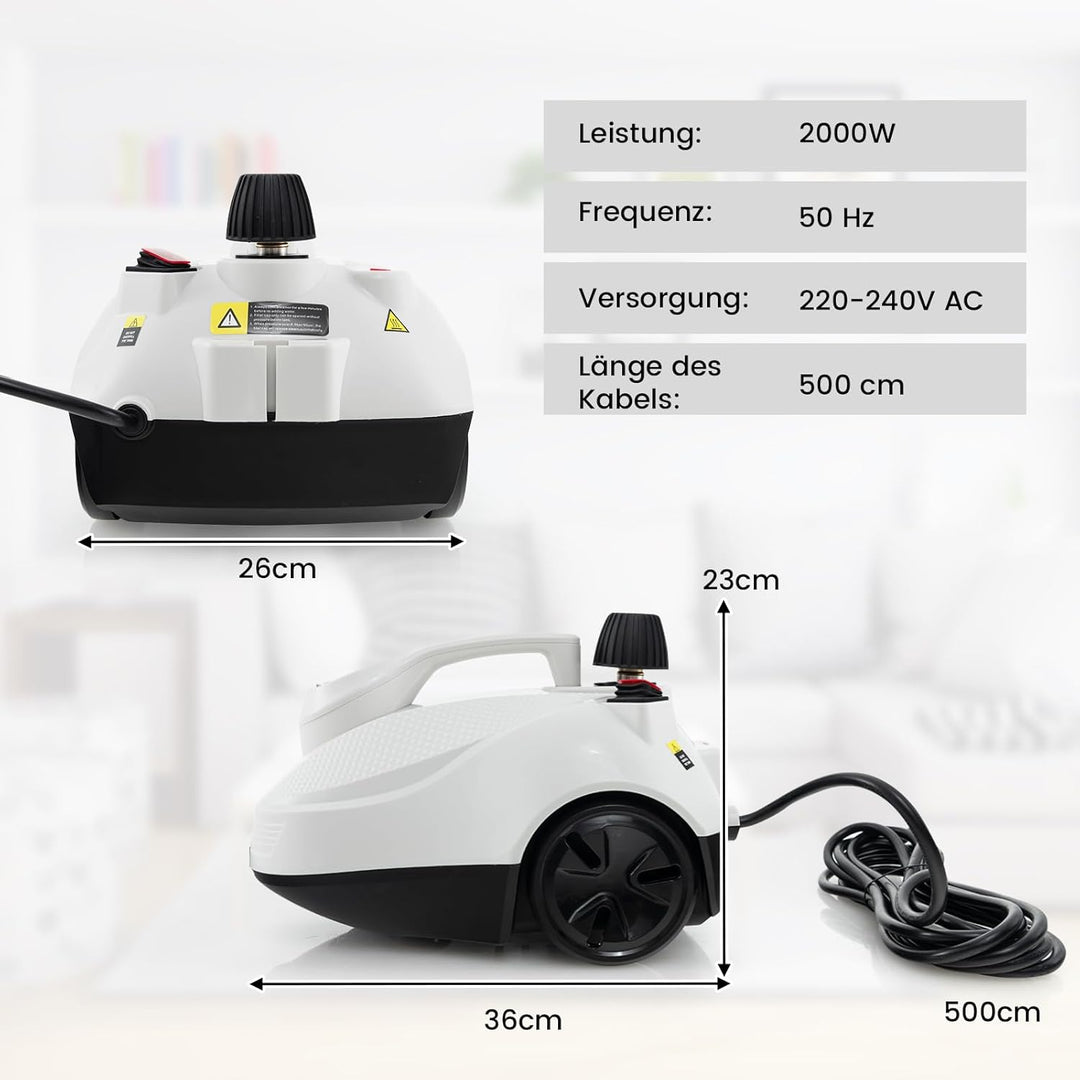 RELAX4LIFE Dampfreiniger 2000W, Dampfdruck: 5 bar, Flächenleistung: 108 m², Tank: 1,8 L, Aufheizzeit