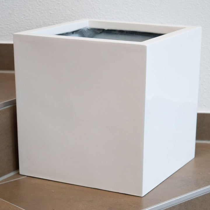 Elegant Einrichten Blumenkübel Fiberglas quadratisch 30x30x30cm Hochglanz weiss