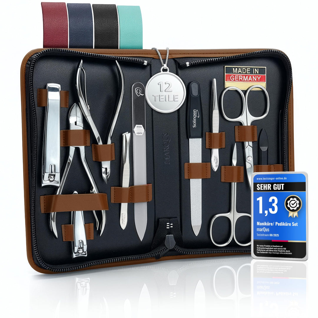 marQus Solingen Maniküre Set - 12 Teile in Echt Leder Etui handlich und weich - Komplettes Kit mit a