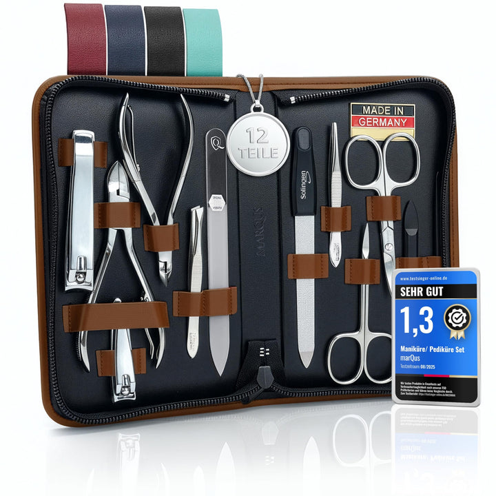 marQus Solingen Maniküre Set - 12 Teile in Echt Leder Etui handlich und weich - Komplettes Kit mit a