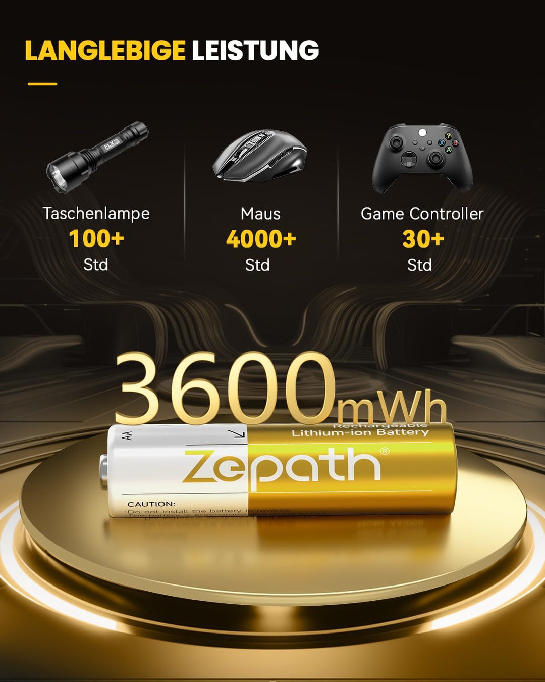 4 x AA Lithium Akkus, Wiederaufladbare 1.5V Li-ion 3600mWh Batterien haben einen konstanten Spannung