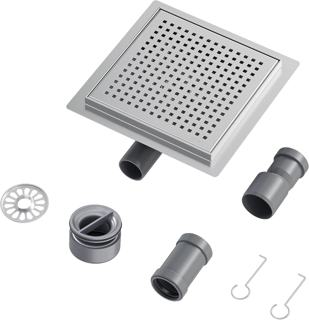 Neodrain Duschrinne Quadrat Edelstahl Bodenablauf Dusche 20 x 20 cm mit 360° Siphon, Geruchsverschlu