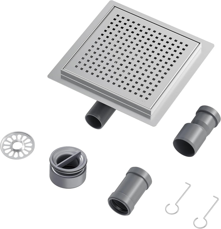 Neodrain Duschrinne Quadrat Edelstahl Bodenablauf Dusche 20 x 20 cm mit 360° Siphon, Geruchsverschlu