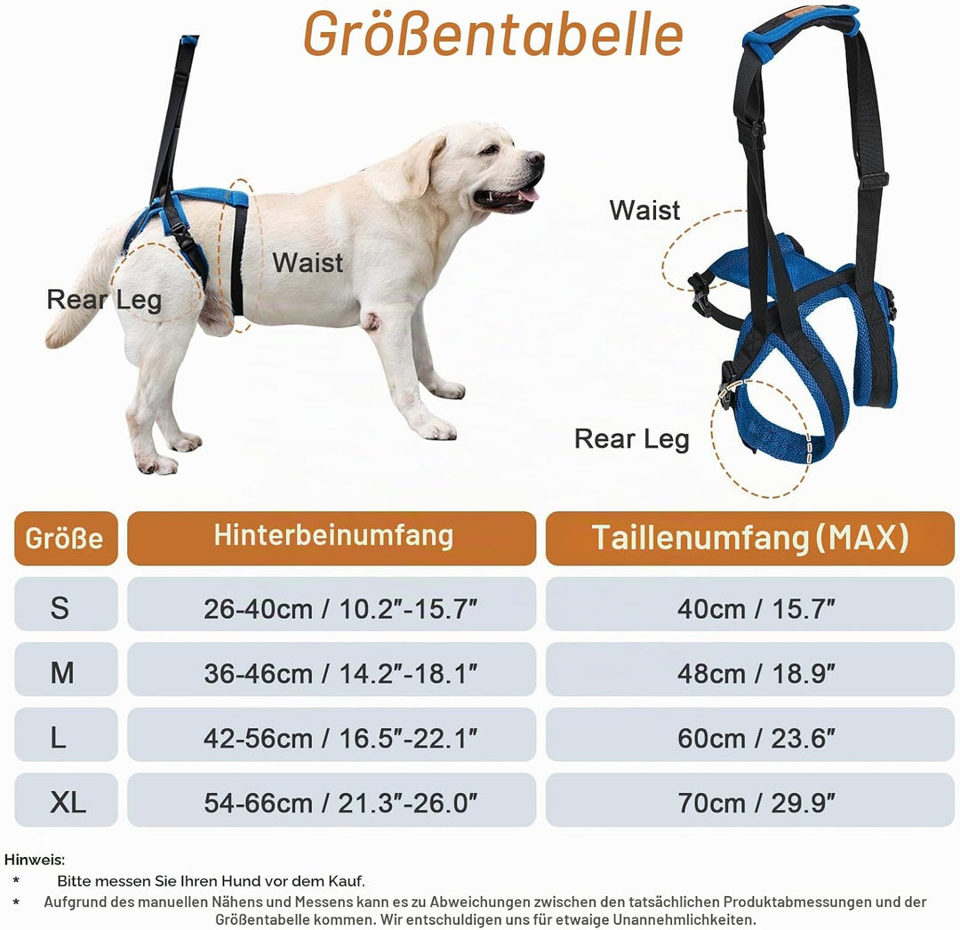 Tragehilfe Hund Hinterbeine Mit Griff, Einstellbar Unterstützung Geschirr zum Bewegen von Hunden, Ge
