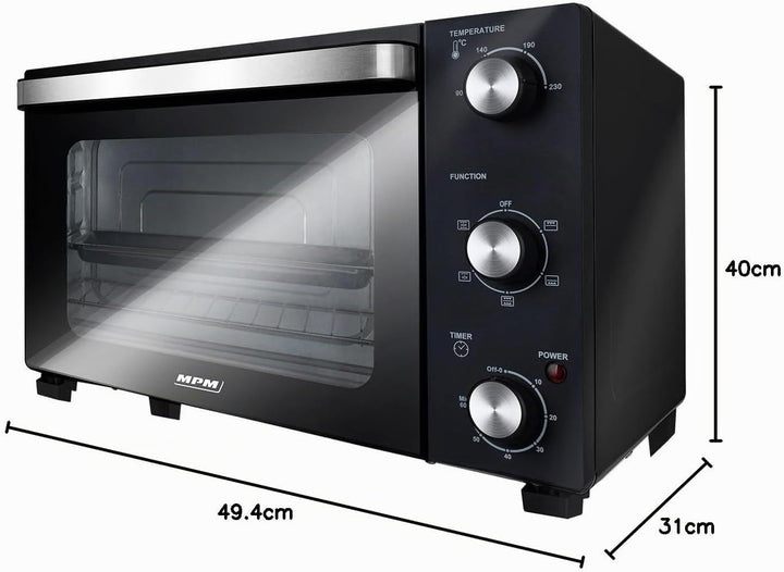 MPM Freistehender Elektrischer MPE-15/T - Ofen 28 Liter - Mini-Ofen mit Umluft und Timer 230°C - 150