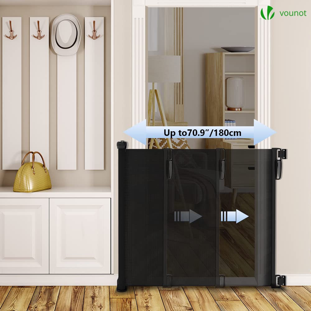 VOUNOT Treppenschutzgitter Ausziehbar Türschutzgitter Roll 0-180cm, Einziehbar Treppenschutzrollo fü