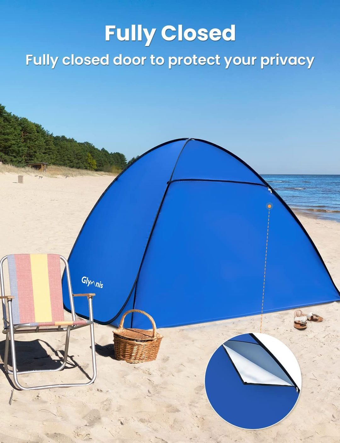 Glymnis Strandmuschel Pop Up Strandzelt Strand Zelt mit Reissverschlusstür UV-Schutz 50+ Windschutz