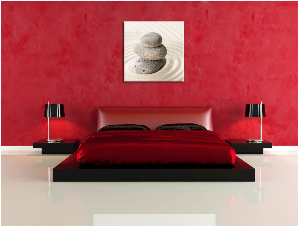 Steine in Sand mit Muster, Format: 70x70 auf Leinwand, XXL riesige Bilder fertig gerahmt mit Keilrah