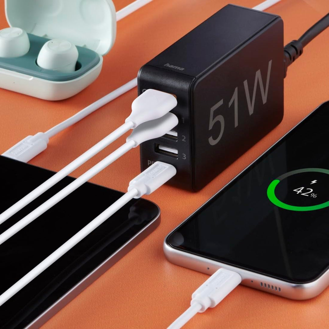 Hama USB-Ladegerät mehrfach -Ladestation 5 Port 51W (5 in 1 Ladegerät mehrere Geräte mit -C PD, QC 3