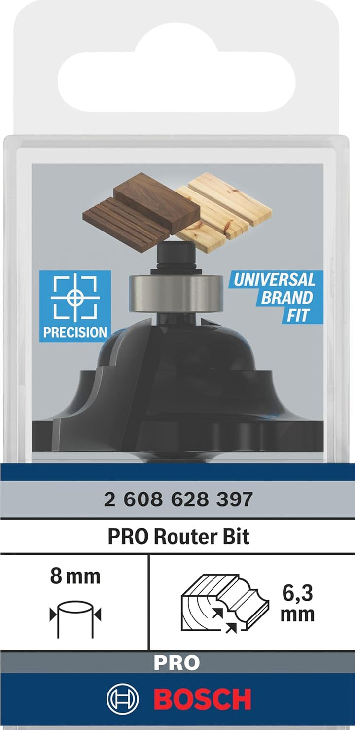 Bosch Professional 1x Kantenformfräser Standard for Wood (für Holz, Radius 6.3mm, Breite 15.1mm, Arb