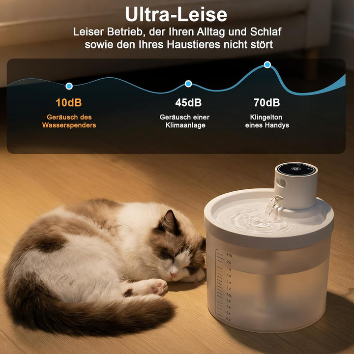 Katzenbrunnen Kabellos 2.2L Trinkbrunnen für Katze,Katzenbrunnen Kabellos mit Bewegungsmelder,Ultra