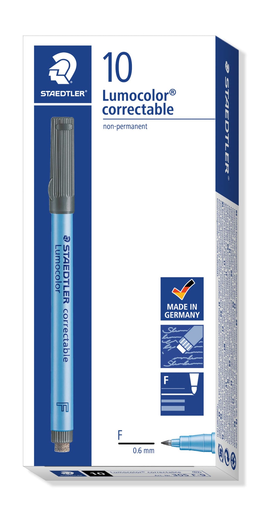 STAEDTLER Folienstift Lumocolor correctable, trocken abwischbar, integrierter Wischer am Stiftende,