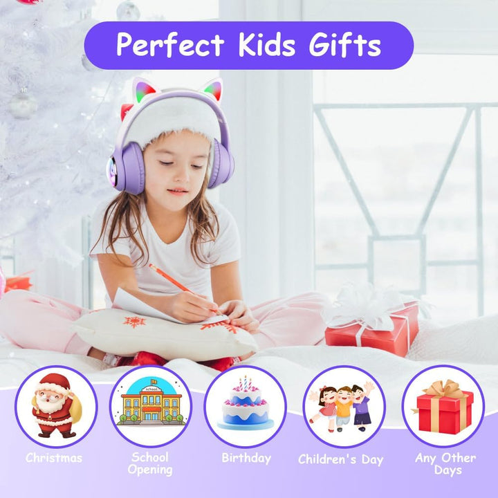 AXFEE Kinder-Kopfhörer, 5.3 Bluetooth Over-Ear mit LED-Leuchten, Lautstärke Begrenzt 105 dB, Stereo