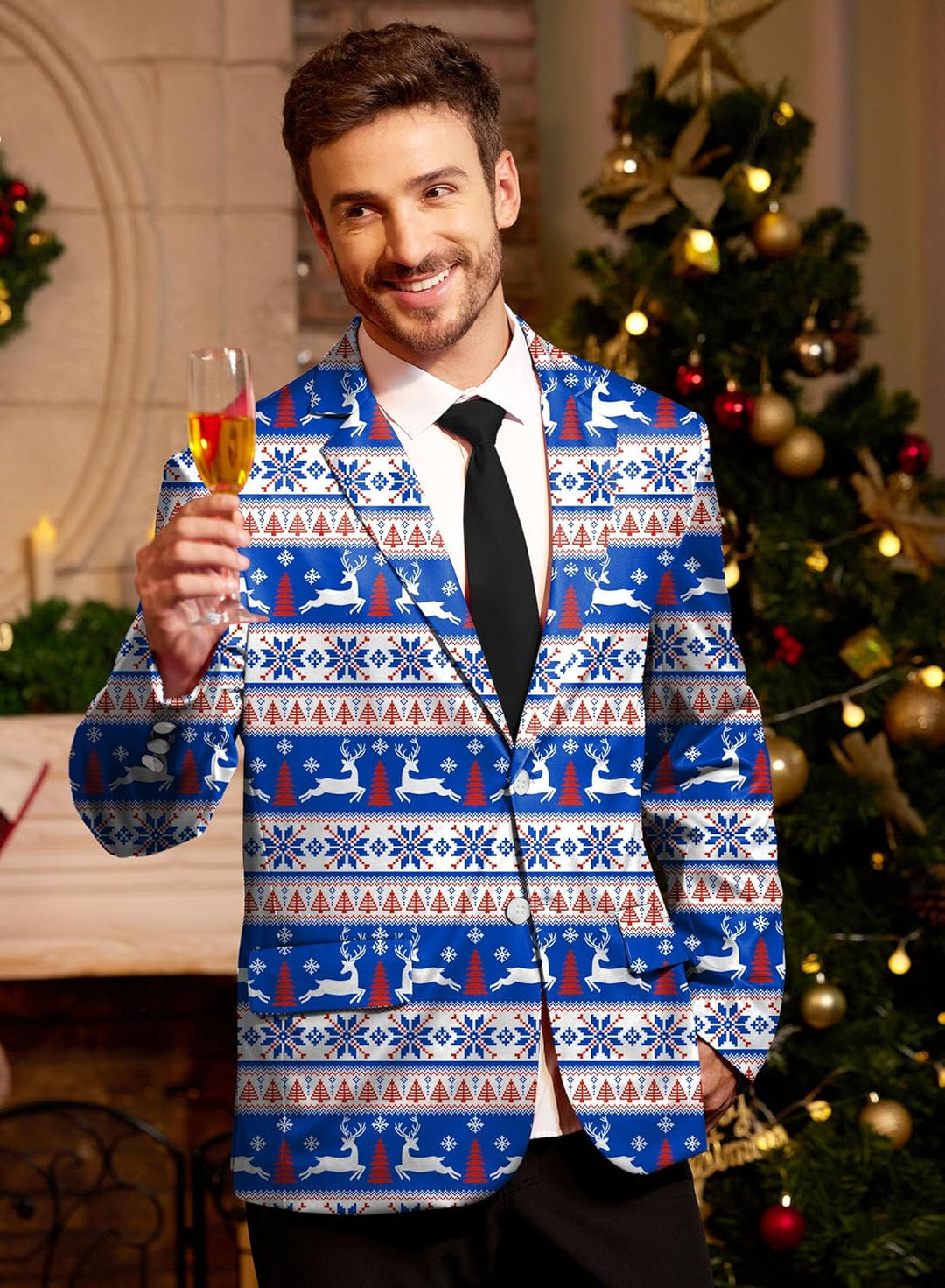 BesserBay Herren Weihnachtsblazer Bedruckte Langarm Anzugjacke Xmas Kostüm Blazer Slim Fit Blazer Fr