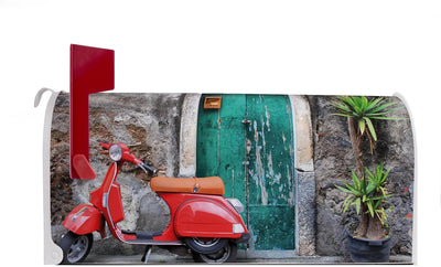 banjado® Amerikanischer Briefkasten - US Mailbox/Letterbox mit Motiv Rote Vespa 51x22x17cm - Postkas