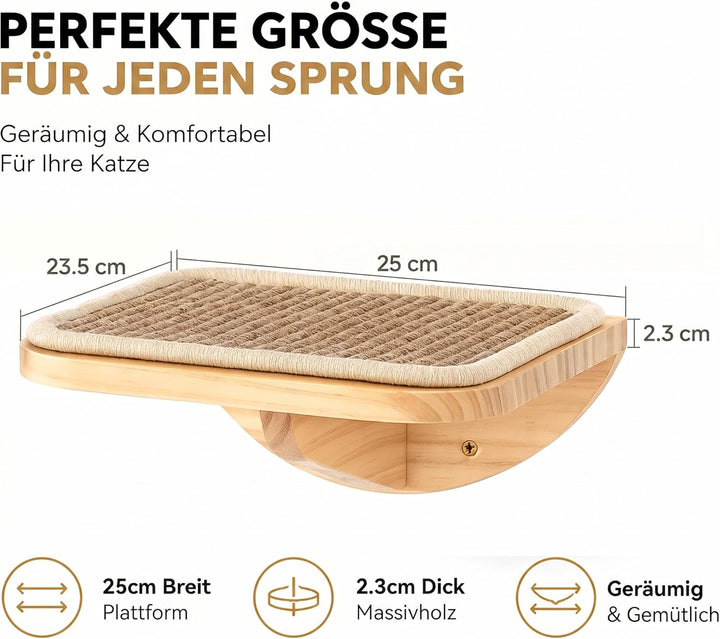 Katzentreppe Wand, Katzen Kletterwand 3er-Set mit 2 Kletterstufen &amp; Gebogenen Plattformen, Wandmonti