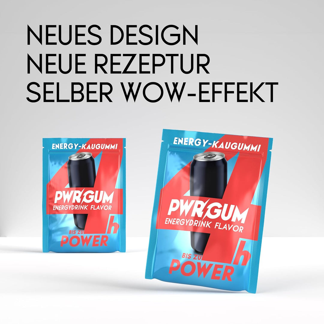 PWRGRUM Energy-Kaugummi Energy-Geschmack 4er Pack I Bis zu 4-Stunden Energie Boost I Zuckerfrei & Za