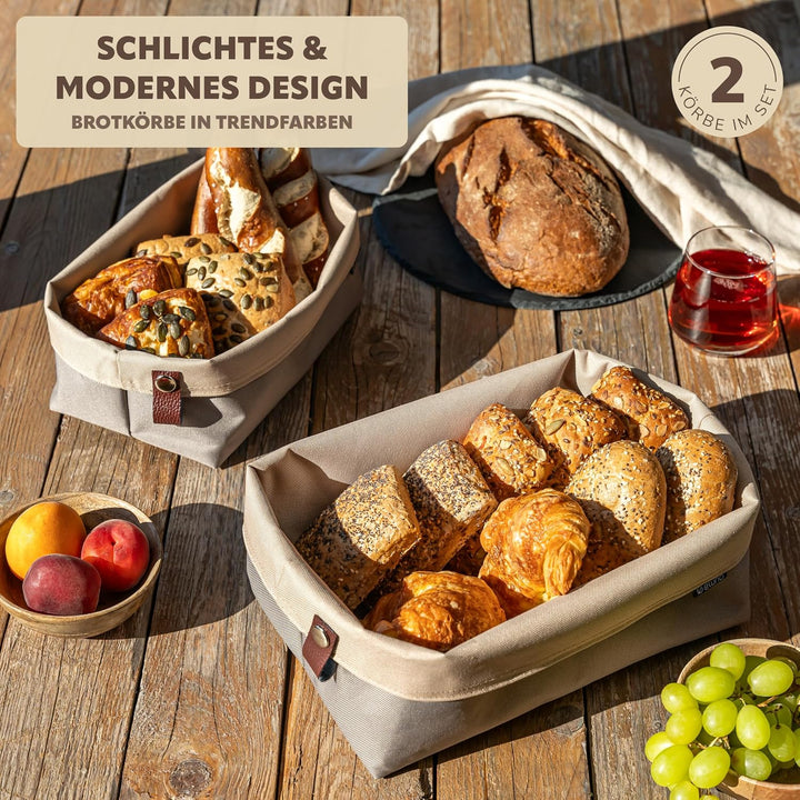 eluno eckige Brotkörbe NOVARA 2er Set - für Backwaren, Obst, Gemüse, Taupe, Taupe