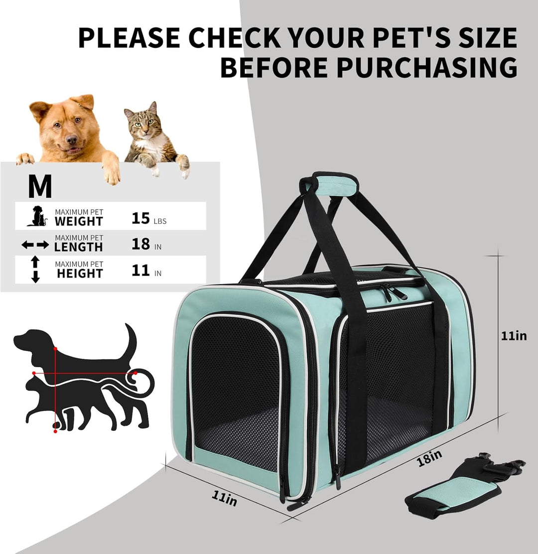 Yipincover Carriers Transportbox für Katzen, weich, Grösse M, Grün Medium Grün, 17.0"L x 11.0"W x 11