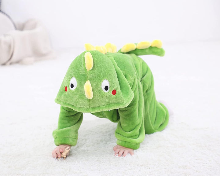 LOLANTA Kinder Dinosaurier Kostüm, Kinder Tier Flanell Strampler Overall, Dunkelgrün