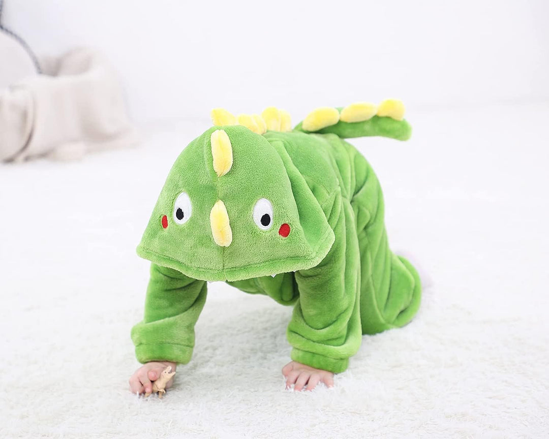 LOLANTA Kinder Dinosaurier Kostüm, Kinder Tier Flanell Strampler Overall 2-3 Jahre Dunkelgrün, 2-3 J