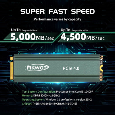 Fikwot FN960 4TB M.2 2280 PCIe Gen4 x4 NVMe 1.4 Internes Solid State Drive mit Kühlkörper – Bis zu 5