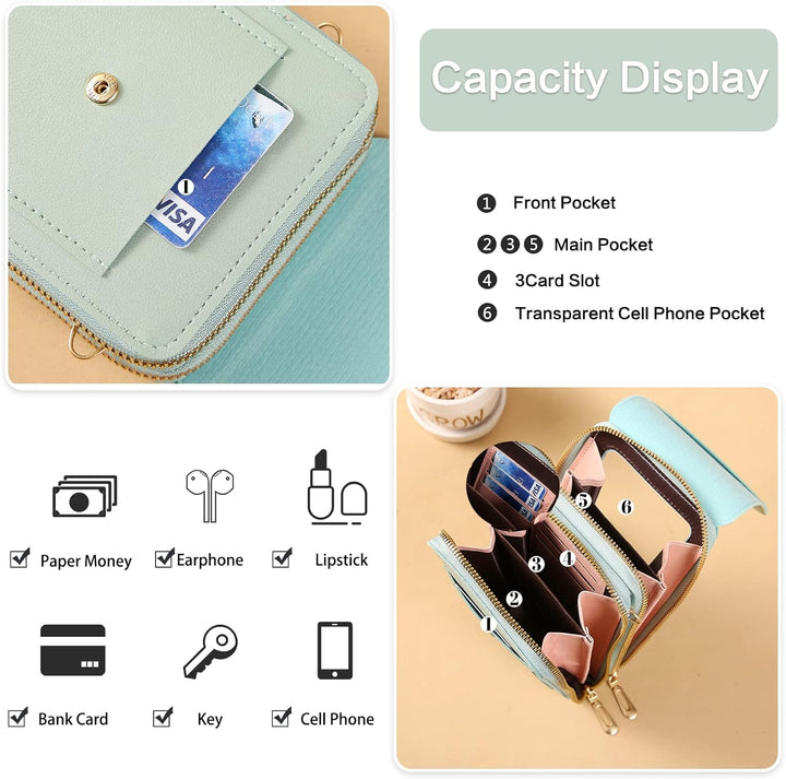 PORRASSO Handy Umhängetasche Touchscreen Crossbody Kleine Handytasche Mädchen Schultertasche PU Wass