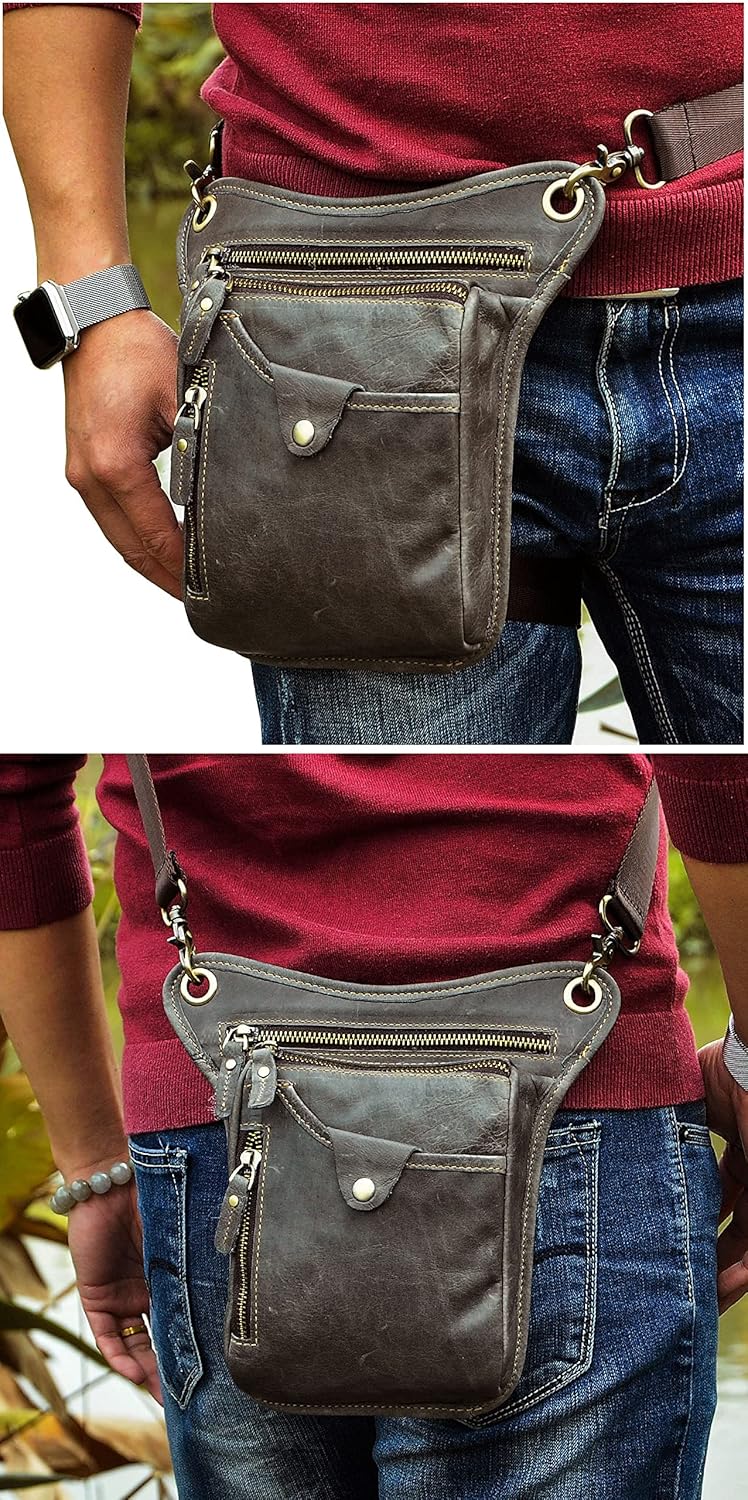 Le'aokuu Herren Echtes Leder Tasche Beinbeutel Beintasche Aussenbeintasche Beinbeuteltasche Reisen H