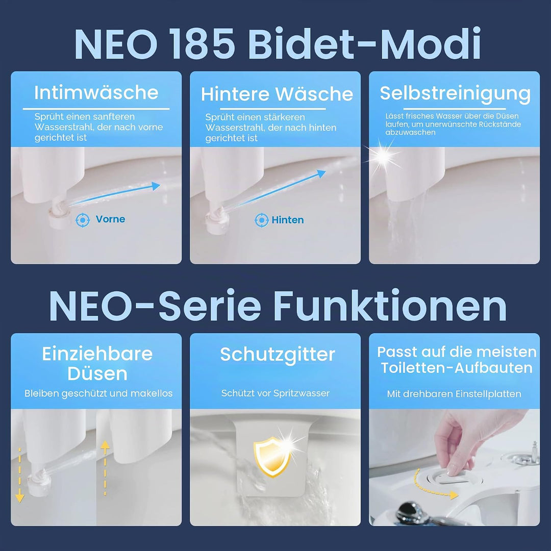Luxe Bidet NEO 185 - Selbstreinigende, Doppeldüse, nicht elektrischer Bidet-Aufsatz für Toilettensit