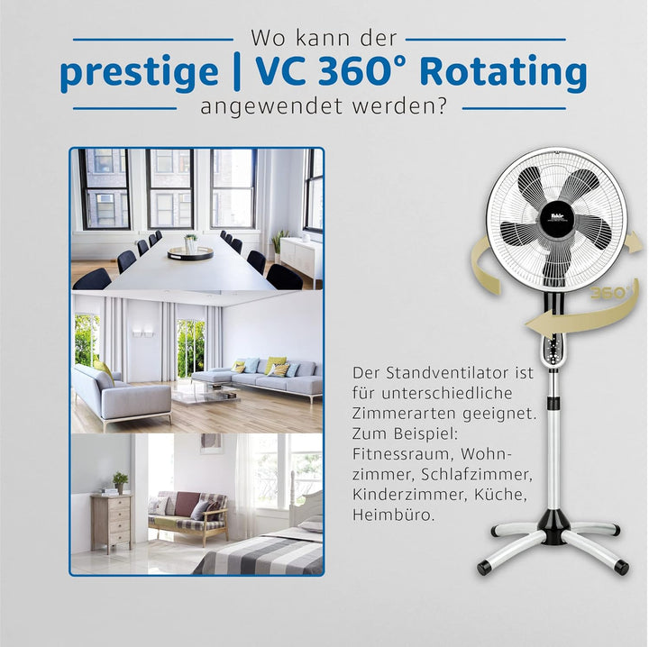 Fakir prestige VC 360° Rotating - Standventilator mit 360° Rotation I Ventilator mit Timer, 3 Geschw